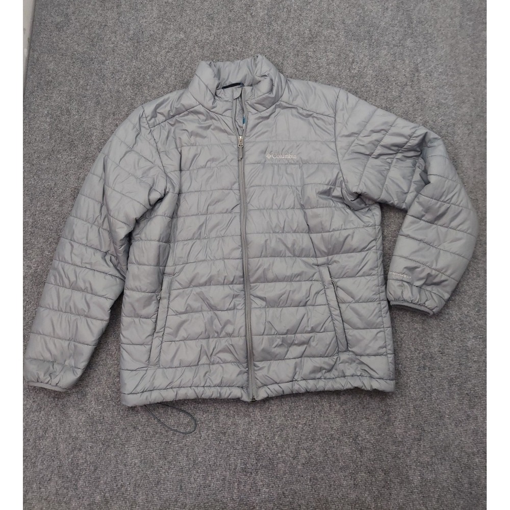 Columbia Omni Heat Puffer Jacket Womens Large Gray Mock Neck Nylon Coat